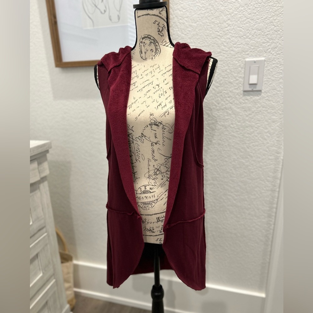 Maroon hooded faux fur lined vest